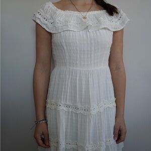White Lace Trim Off-the-Shoulder Dress — Small